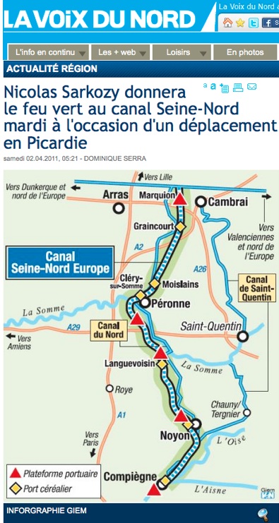 Feu vert pour "Seine Nord" (La Voix du Nord - 02/04/11)