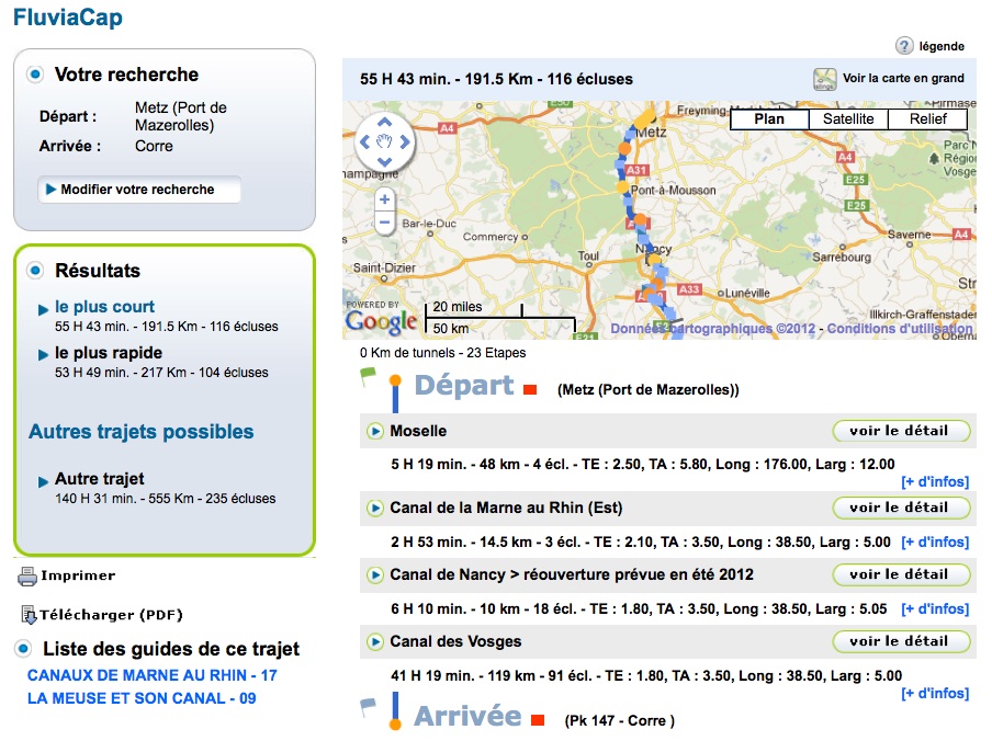 Les trajets proposés par "Fluppy" entre Metz et Corre
