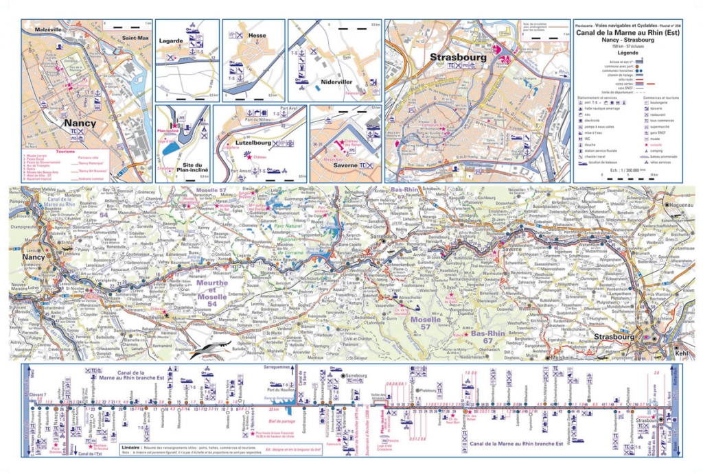 Voies navigables et cyclables du canal de la Marne au Rhin (Fluviacarte - M.Sandrin)