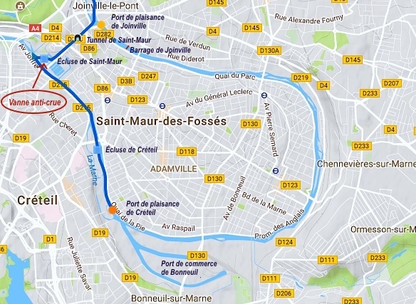 La dérivation du canal de Saint-Maur et sa vanne anti-crue (extrait de Fluviacap)