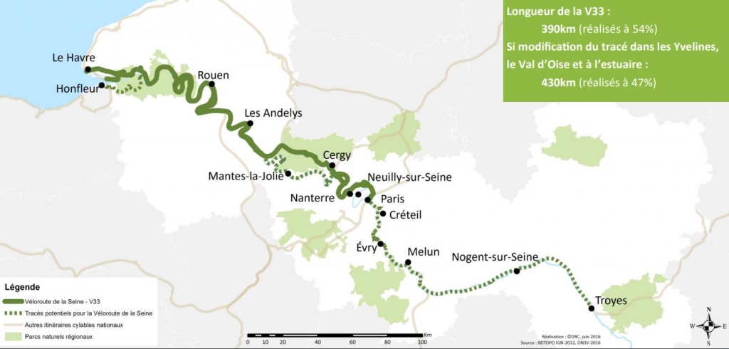 400 km de parcours de Paris au Havre ou Honfleur (carte D.R)