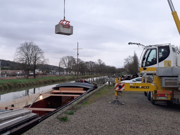 Spie Batignolles Malet a expérimenté le fret fluvial pour le transport de matériaux à Toulouse. (Photo Spie Batignolles Malet)